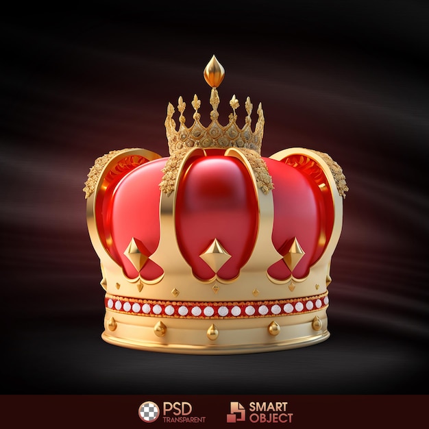 Une couronne rouge avec une couronne en or et des diamants dessus.