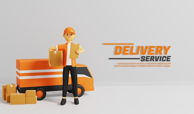 Courrier de service de livraison d'illustration de dessin animé 3D