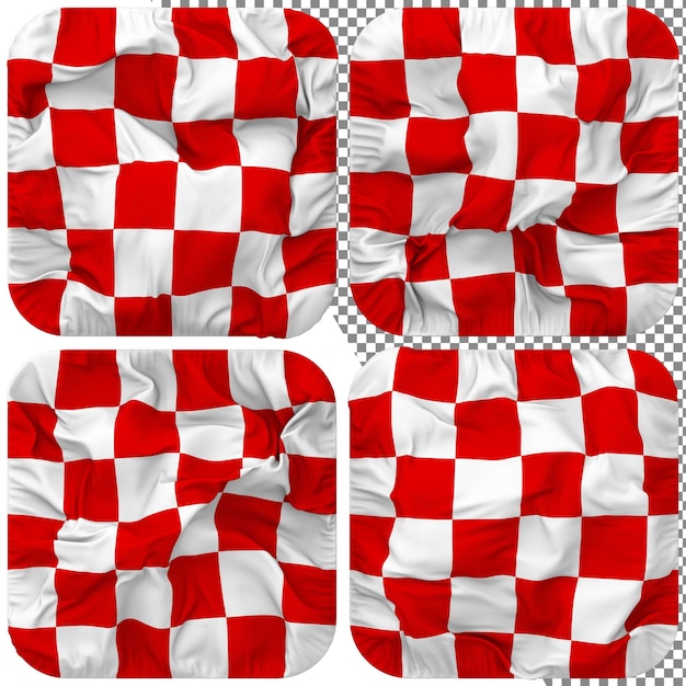 PSD course drapeau à damier rouge et blanc forme d'écuyer isolé style différent texture de bosse rendu 3d