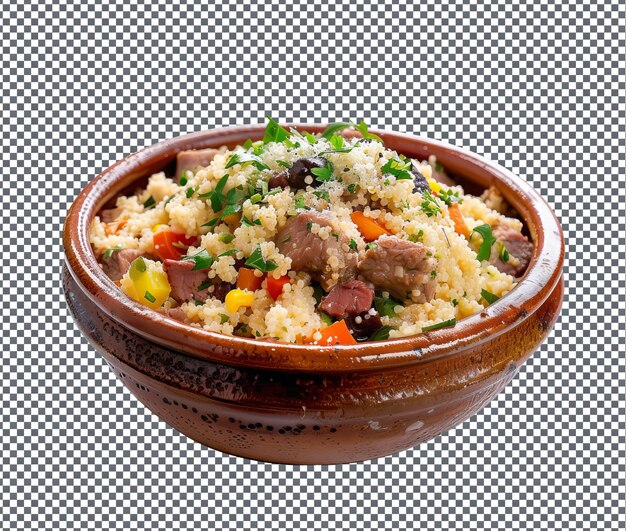 PSD couscous delicioso com carne e vegetais isolados em fundo transparente