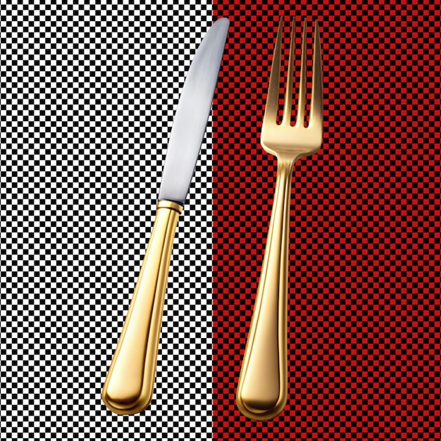 PSD couteaux de couleur dorée et argentée couteau à fourchette sur fond transparent