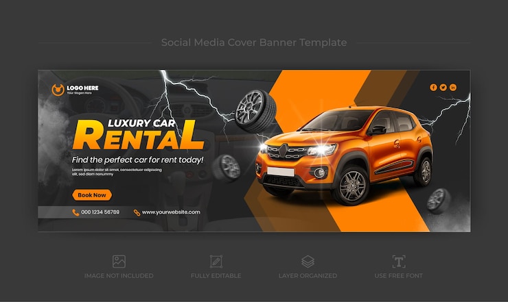 PSD couverture facebook de location de voiture ou conception de bannière web