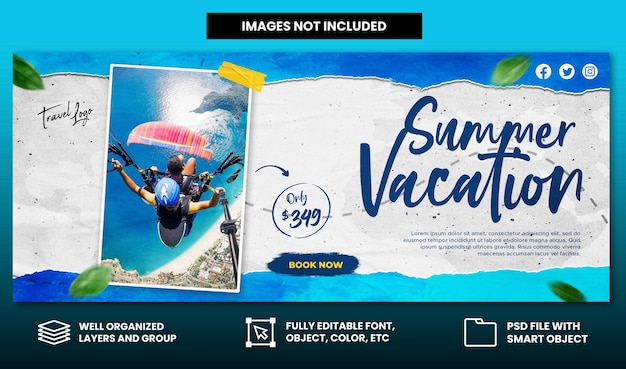 PSD couverture facebook et modèle de bannière web pour les vacances d'agence de voyage