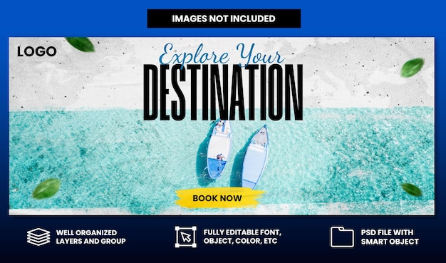 PSD couverture facebook et modèle de bannière web pour les vacances d'agence de voyage