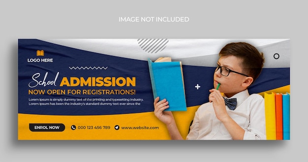 Couverture facebook promotionnelle d'admission à l'école et modèle de bannière Web