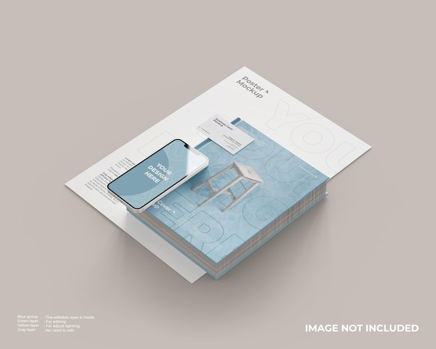 Couverture De Livre Avec Affiche, Carte De Visite Et Maquette De Smartphone