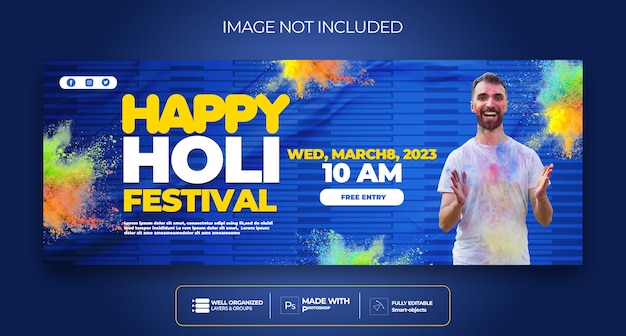 PSD couverture des médias sociaux du festival happy holi