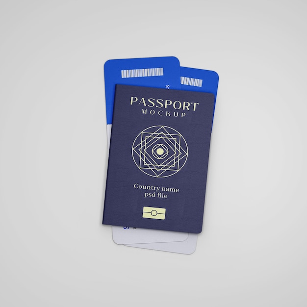 PSD couverture de passeport avec maquette de billet d'embarquement