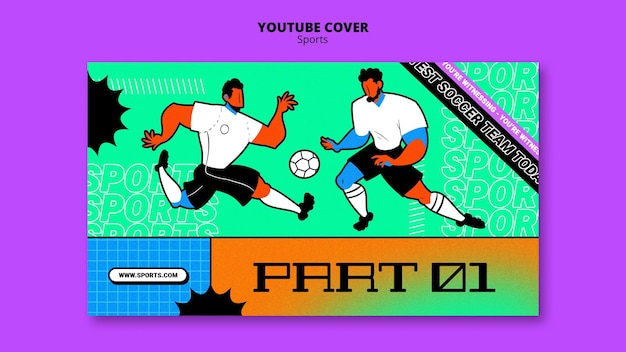 PSD couverture youtube du modèle de football illustration vibrante