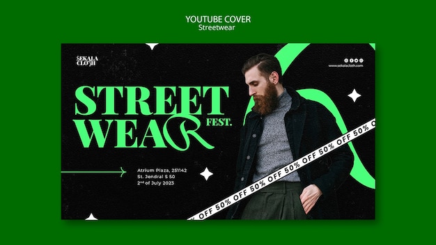 PSD couverture youtube streetwear design plat