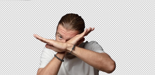 couvrant le visage avec la main et mettant l'autre main en avant pour arrêter la caméra refusant les photos ou les images