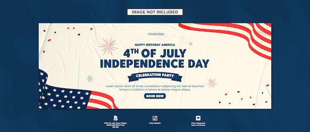 Cover di Facebook in stile piatto celebrazione del giorno dell'indipendenza americana
