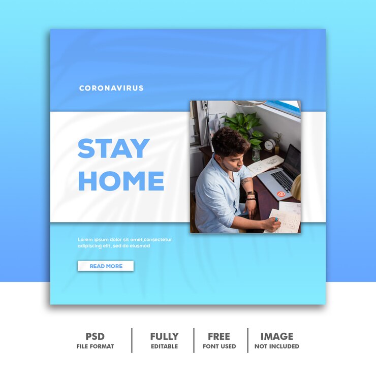 PSD covid 19 social media banner template instagram, stay home coronavirus
