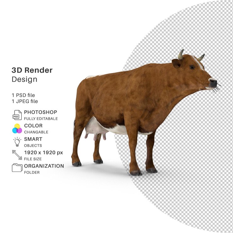 PSD cow 3d rendered psd
