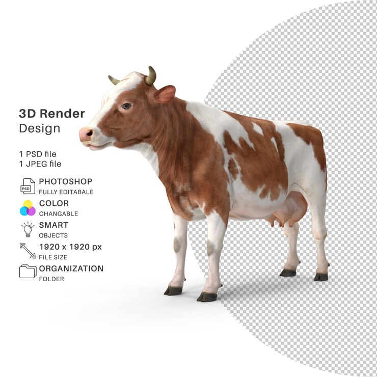 PSD cow 3d rendered psd