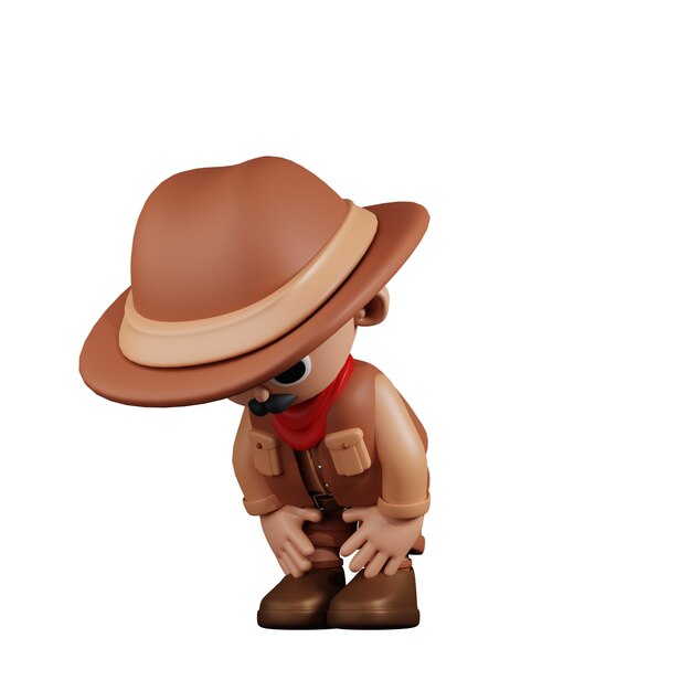 Cowboy de personagem 3d fazendo uma pose de pausa