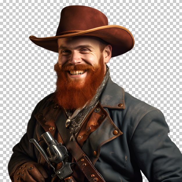 PSD cowboy segurando uma arma isolada em fundo transparente