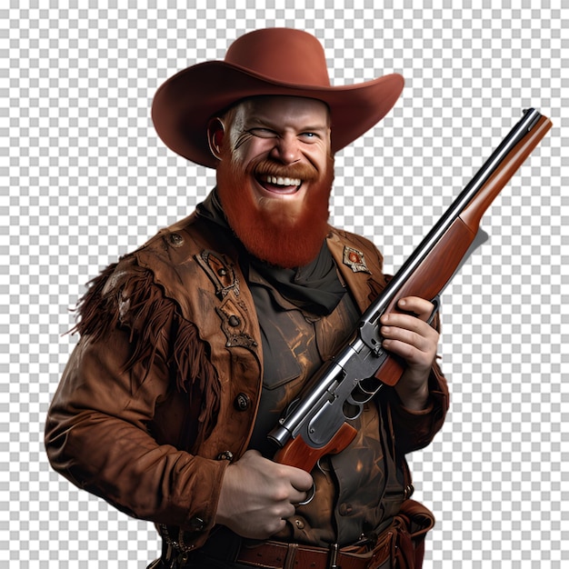 PSD cowboy segurando uma arma isolada em fundo transparente