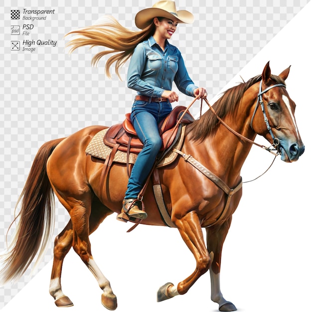 PSD cowgirl montando un caballo con gracia y confianza