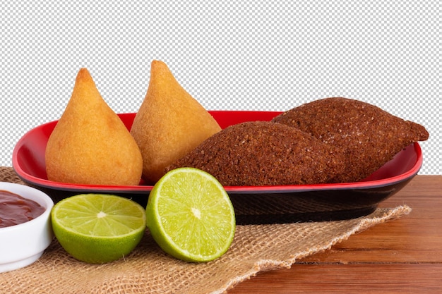 PSD coxinha e kibe tradicional comida brasileira frita png fundo transparente