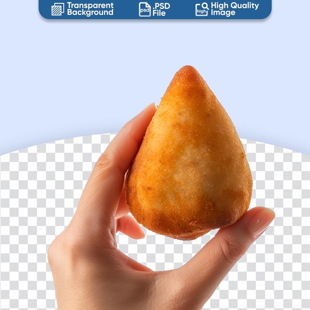 PSD coxinha in der hand traditioneller brasilianischer snack gebratener hühnertrommel