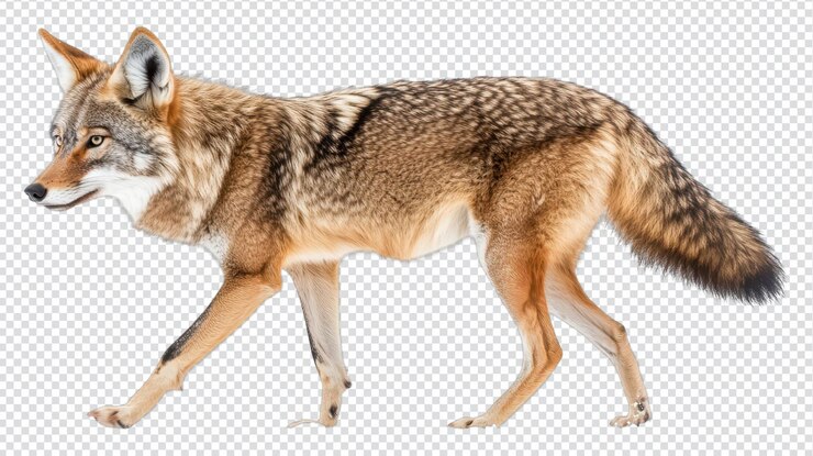 PSD un coyote camina con gracia a través de un hábitat natural mostrando sus distintos patrones de pelaje y su aguda expresión durante las horas diurnas