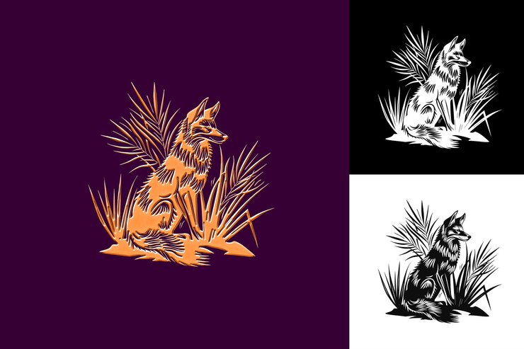 PSD coyote con un logotipo salvaje que representa el animal y diseños decorados de símbolos culturales de w méxico