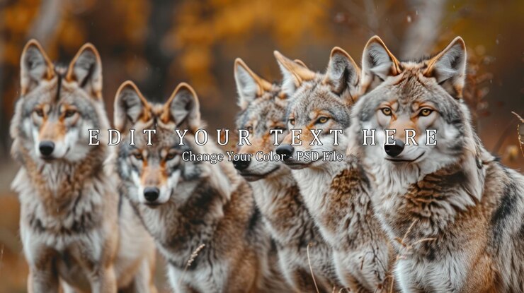 PSD coyotes salvajes o lobos en grupo en la naturaleza silvestre