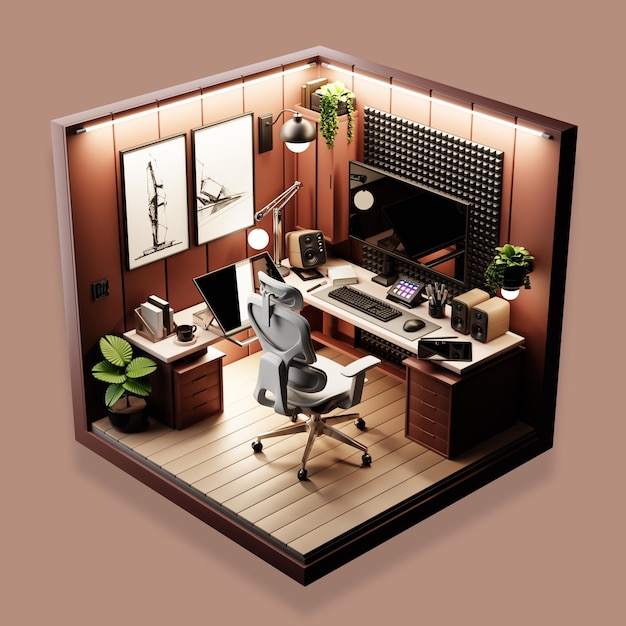 Cozy Modern Workspace 3D Rendering