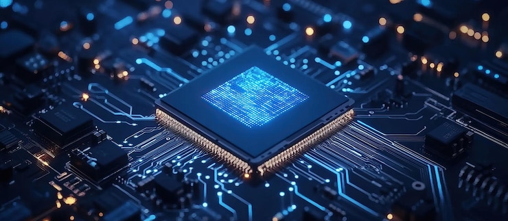 PSD cpu blu luminosa su una scheda madre