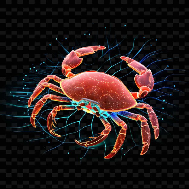 PSD crab beachside retreat vague comme des lignes de néon coquillages de mer pincer png y2k formes arts de la lumière transparente