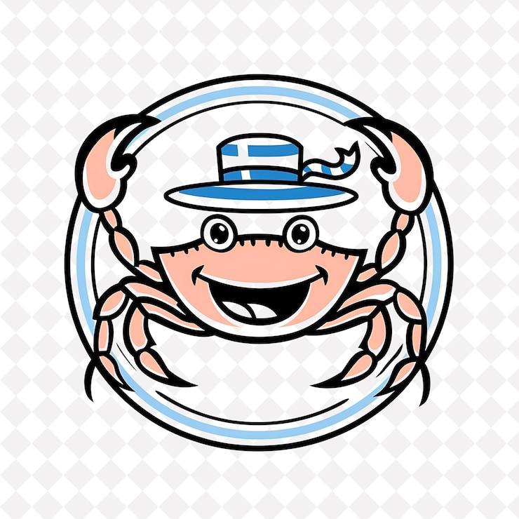 PSD crab icon oval shaped emblem with beach border charming crab illustration animal vector art design