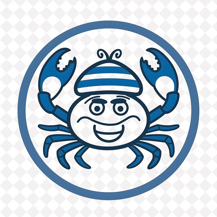 PSD crab icon oval shaped emblem with beach border charming crab illustration animal vector art design