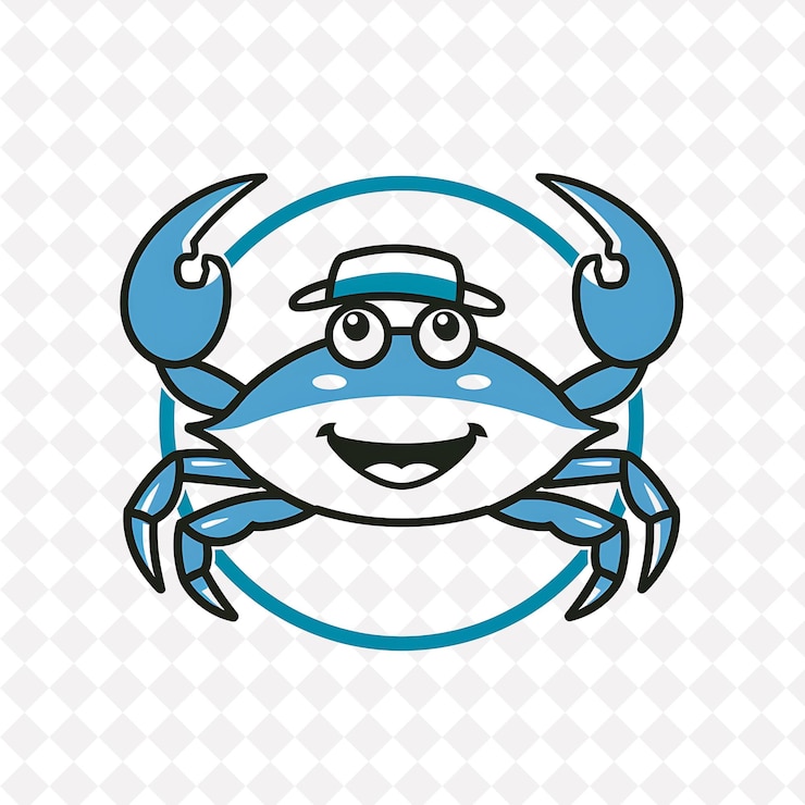 PSD crab icon oval shaped emblem with beach border charming crab illustration animal vector art design