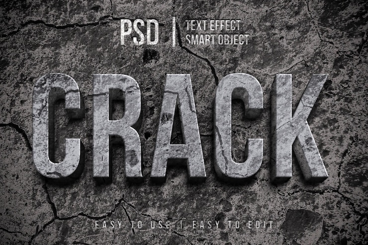 PSD crack ciment effet de texte modifiable 3d