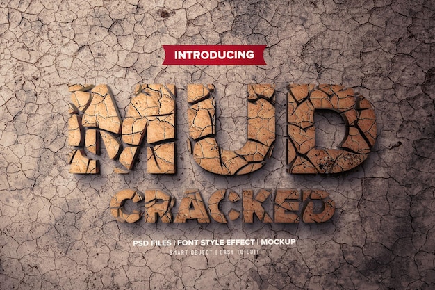 Cracked mud 3d font effect template