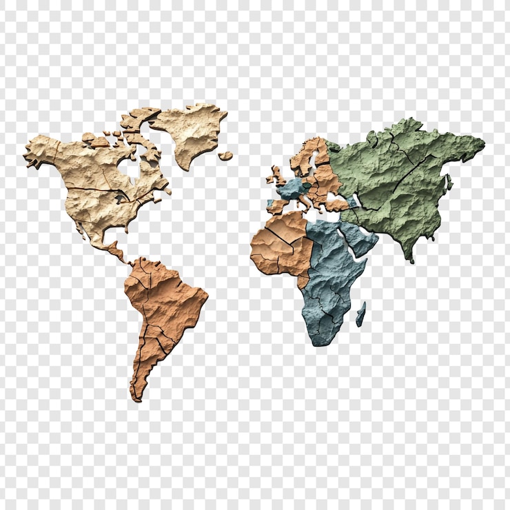 PSD cracked world map un rendering 3d strutturato dei continenti globali
