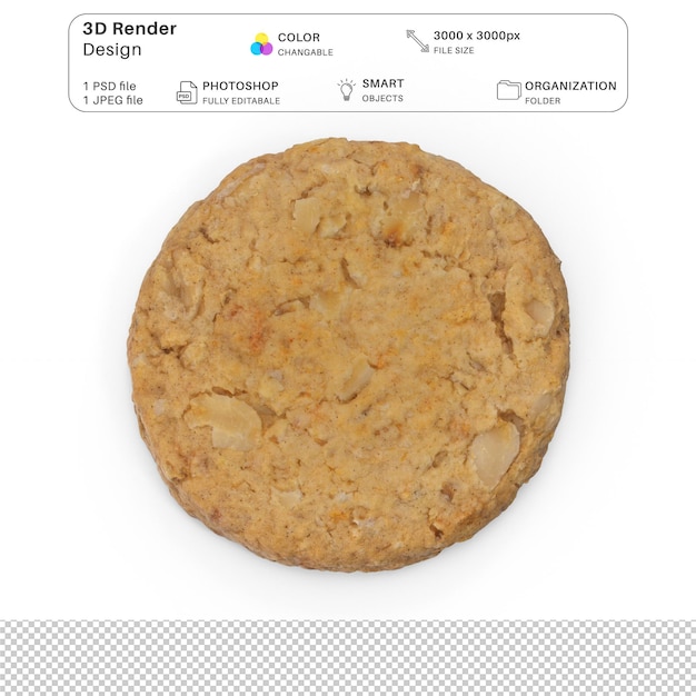 Cracker de hojuelas de avena Modelación 3D de cookies Archivo PSD Galletas realistas