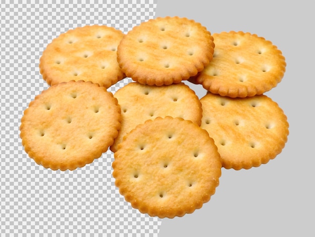 Cracker rotondi in primo piano su uno sfondo trasparente