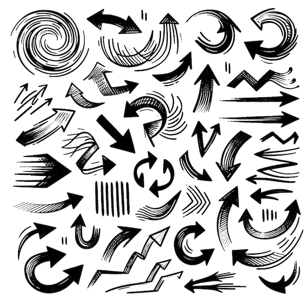 crafting a collection of scribble arrow strokes in varied sizes and directions