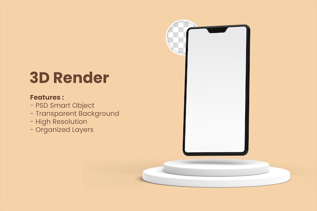 Écran de smartphone blanc vide avec affichage du podium pour maquette illustration rendu 3d