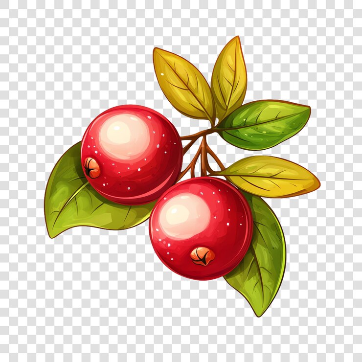 PSD cranberries mit isolierten blättern auf einem durchsichtigen hintergrund