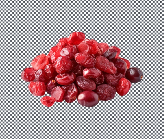 Cranberries secos naturales y frescos aislados sobre un fondo transparente