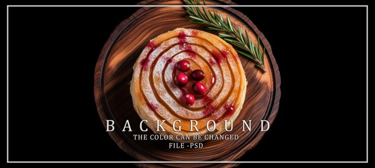 PSD cranberry cheesecake on wooden plate