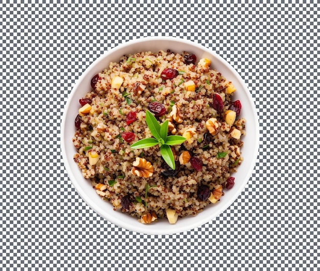 PSD cranberry-walnuss-quinoa in einer schüssel, isoliert auf einem transparenten hintergrund