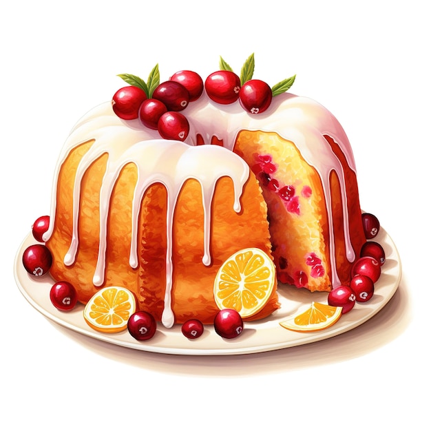 Cranberryorange Bundt Cake Aliments Illustration Style Aquarelle Ai Généré