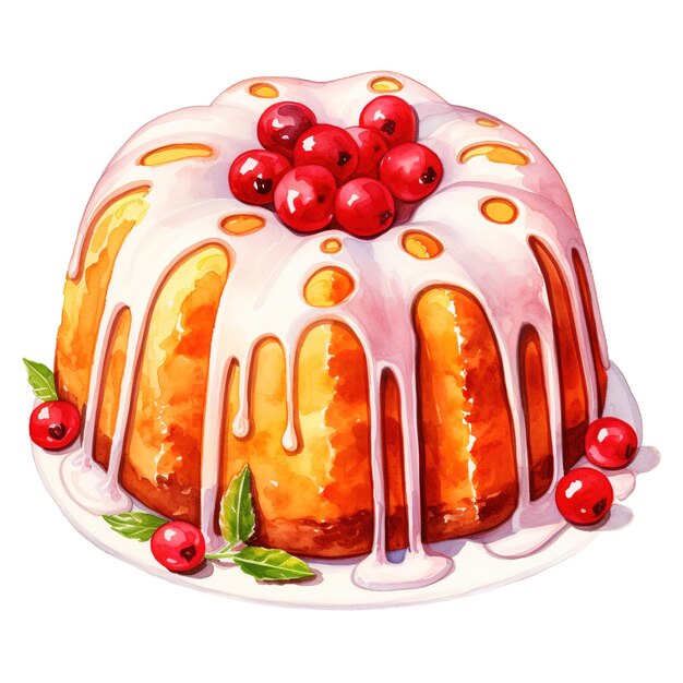 Cranberryorange bundt cake foods ilustração estilo aquarela gerado por ia