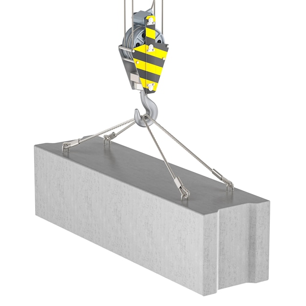 crane hook with foundation concrete block 3d rendering isolated on transparent background