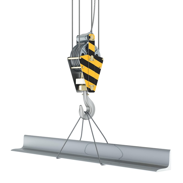 crane hook with l bar angle rolled metal 3d rendering isolated on transparent background