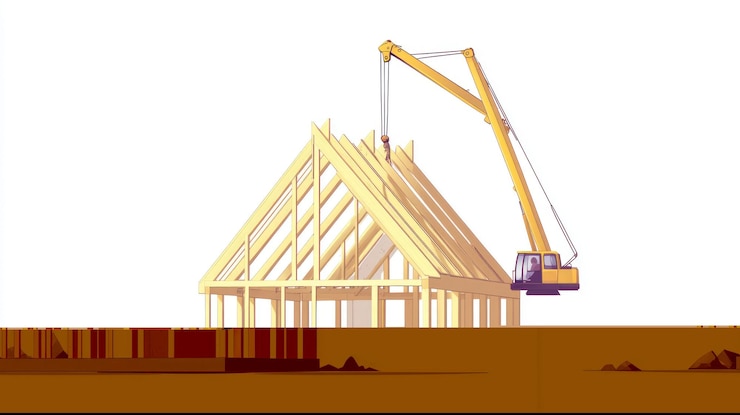 PSD crane lifting roof frame onto house structure